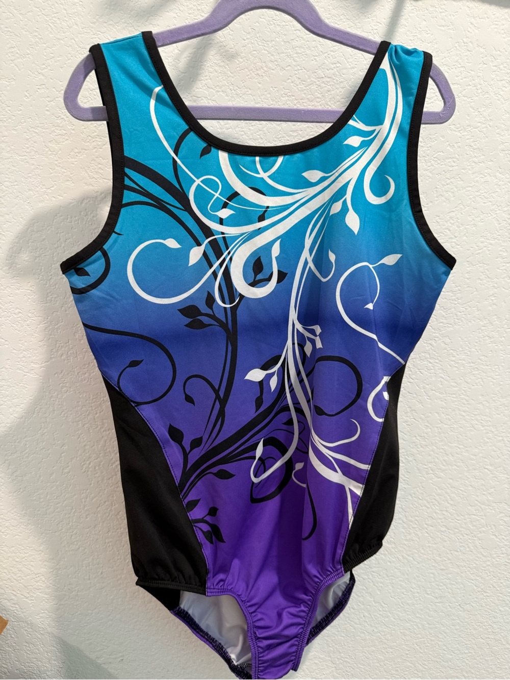 Danskin Girls Blue Purple Ombre Floral Dance Leotard